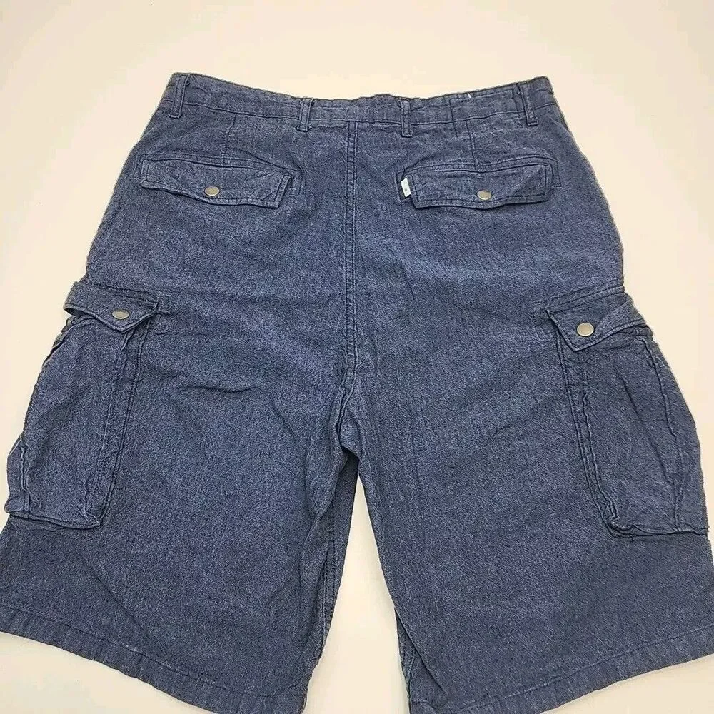 Levi's Cargo Shorts Men Sz 36 Flat Front Blue Textured Chino 11